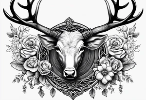 antler wrapped in barbed wire and flowers tattoo idea