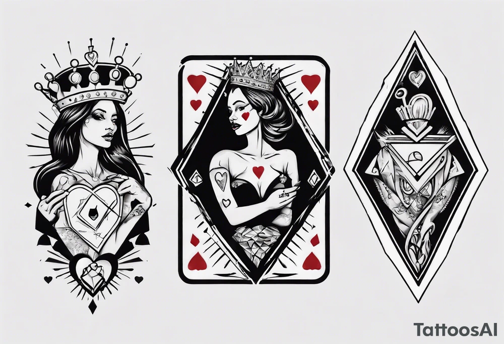 queen of hearts with a diamond in her hand tattoo idea
