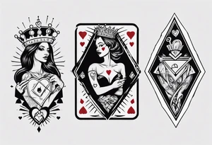 queen of hearts with a diamond in her hand tattoo idea