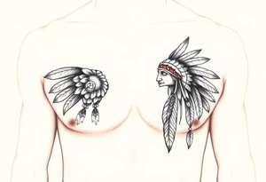 Native American chest in full color male left peck tattoo idea