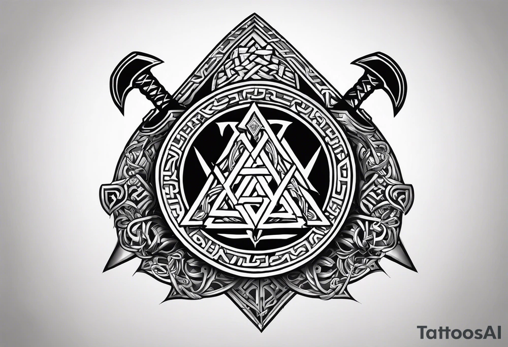 Valhalla shield sword axe Valknut chains tattoo idea
