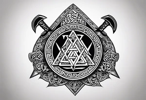 Valhalla shield sword axe Valknut chains tattoo idea
