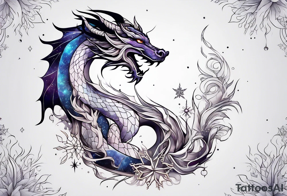 Constellation, dragon, snowflake tattoo idea