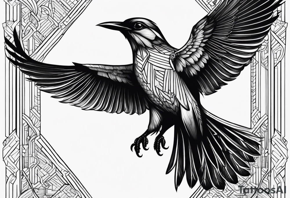 Valhalla bird straight line tattoo idea