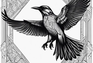 Valhalla bird straight line tattoo idea