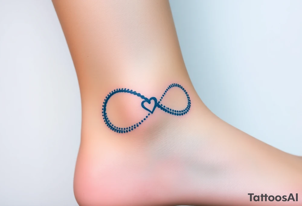 A blue infinity symbol made of delicate waves, with a small heart-shaped pearl tattoo idea