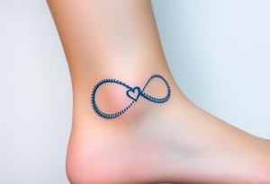 A blue infinity symbol made of delicate waves, with a small heart-shaped pearl tattoo idea
