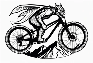 gargoyle riding a full suspension mountain bike with a shadow no background tattoo idea