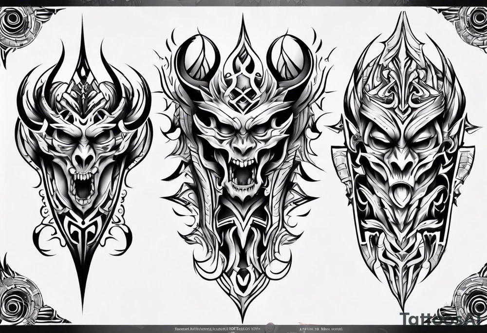 Demonic leg armor symmetrical tattoo idea