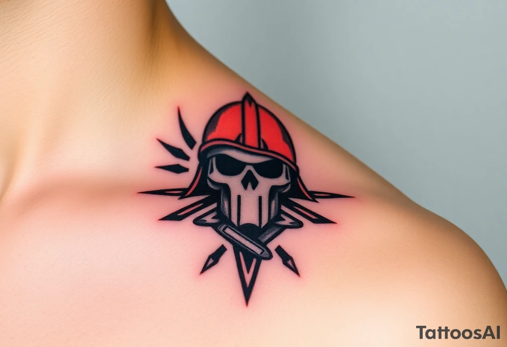 A Czech flag wrapped around a soldier’s helmet, symbolizing honor and national pride tattoo idea