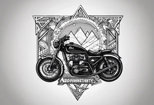 I want a large M outlined with a triangle. off of the three points, i want the word adaptability and a swimmer, the word discipline and a bike, and the word determination and a runner tattoo idea