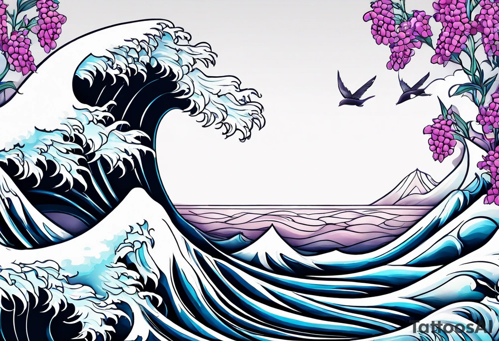 ocean wave with lupin and fireweed tattoo idea
