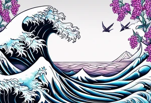 ocean wave with lupin and fireweed tattoo idea