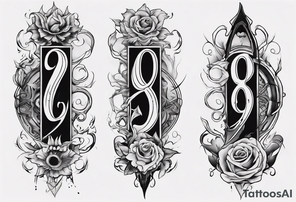 number 9 right side up and upside down connected tattoo black and grey on inside forearm 9:16 aspect ratio tattoo idea