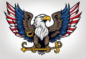 American eagle holding American flag in beak while holding anchor in talons tattoo idea