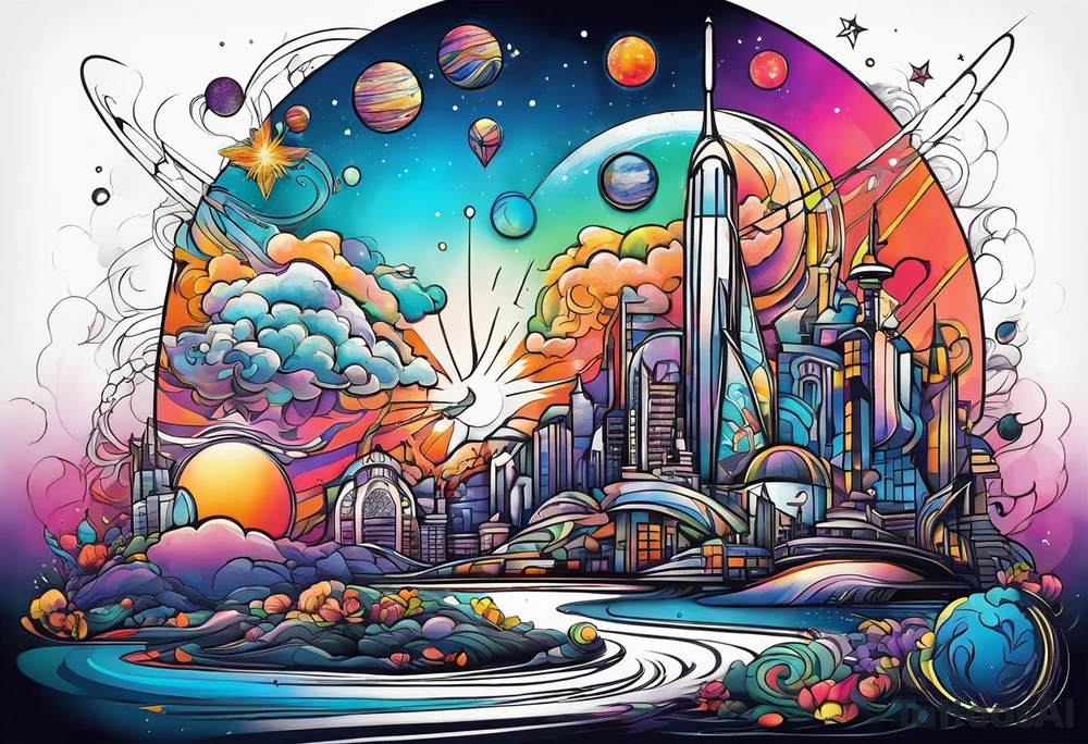 Space, city, planet. tattoo idea