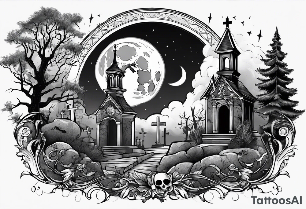 graveyard with moon tattoo idea