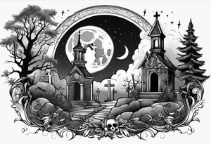 graveyard with moon tattoo idea