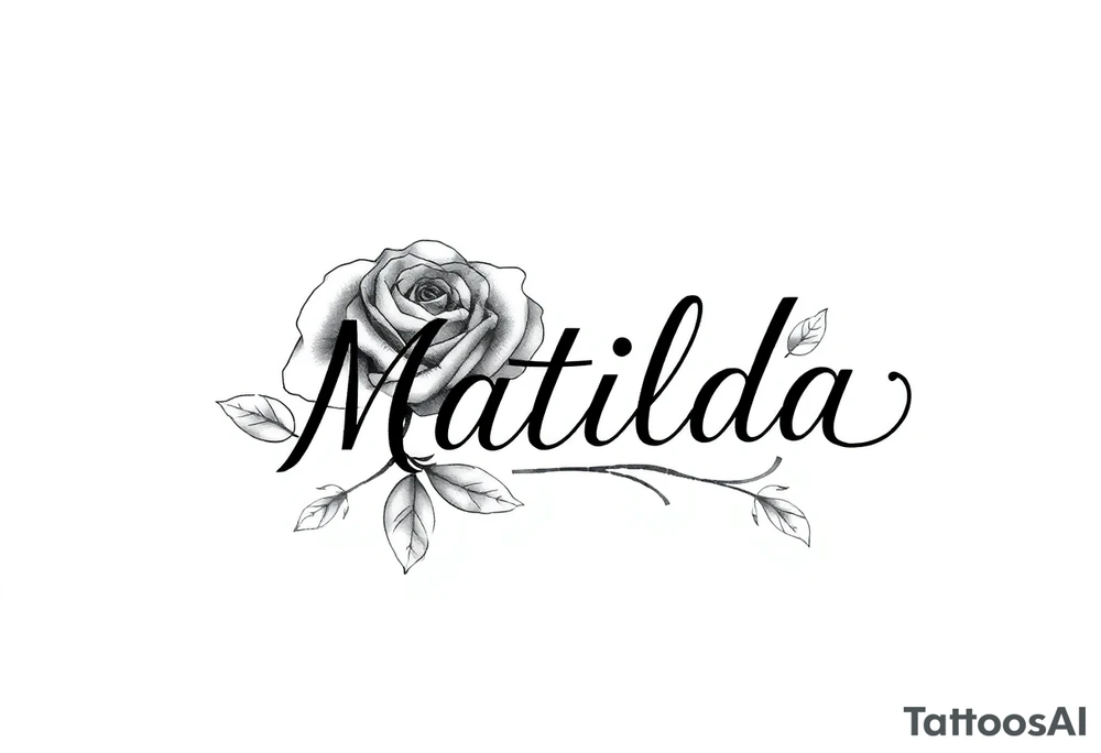 The name ‘Matilda’ in a rose tattoo idea