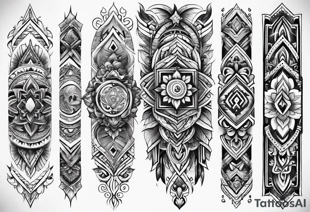 forearm narrow band tattoo with spiritual elements tattoo idea