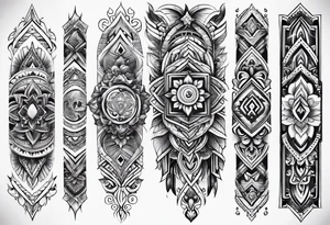 forearm narrow band tattoo with spiritual elements tattoo idea