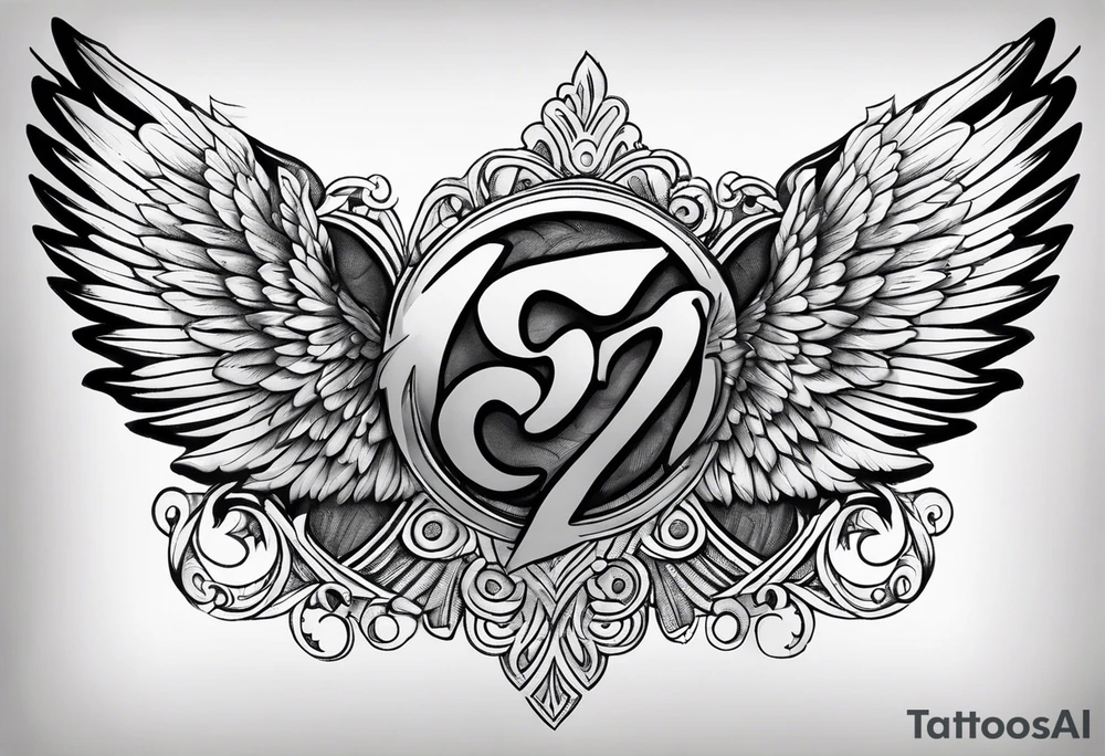 The word Glenn with angel Wings at the side tattoo idea