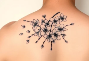 delicate cherry blossoms swirling in spring breeze with petals tattoo idea