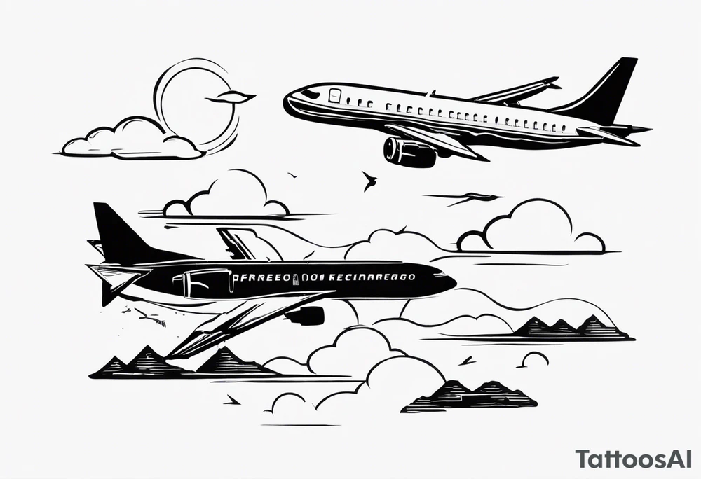 tres flechas que reflejen el espiritu viajreo por el mundo, debe contener un avión recorriendo el mundo y una brujula o puntos cardinales tattoo idea