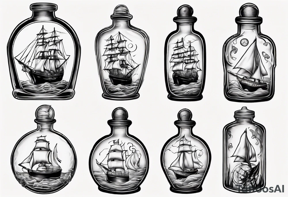 Sailing ship in a bottle tattoo idea