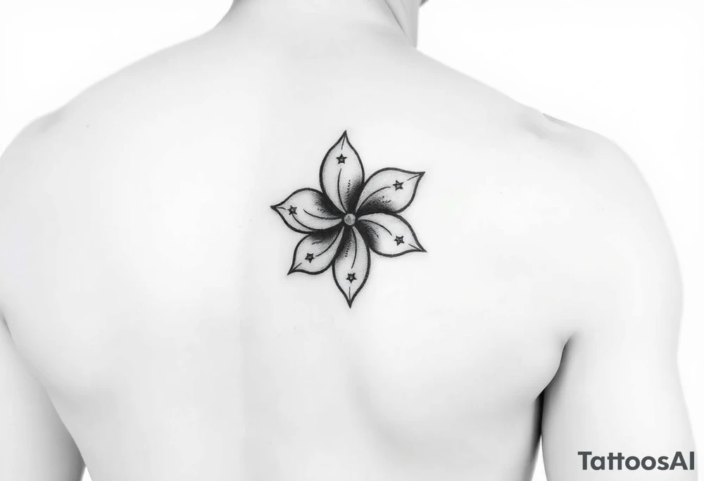 Hong kong flag, no stars inside the flower, the center of the flower is on the right elbow and wraps around the right 
arm. tattoo idea