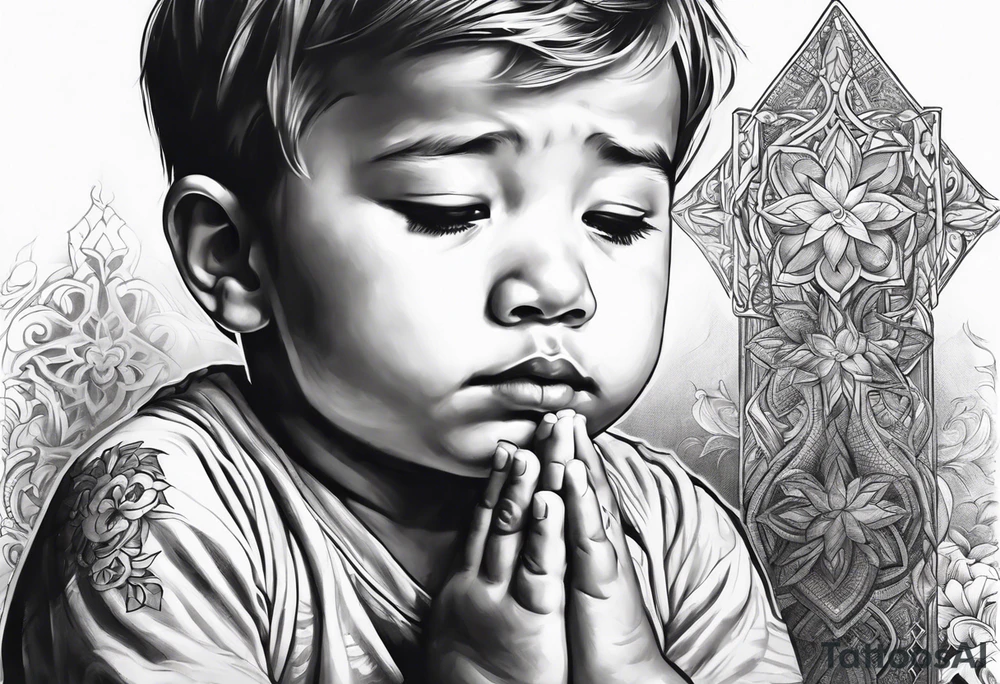 little boy praying tattoo idea