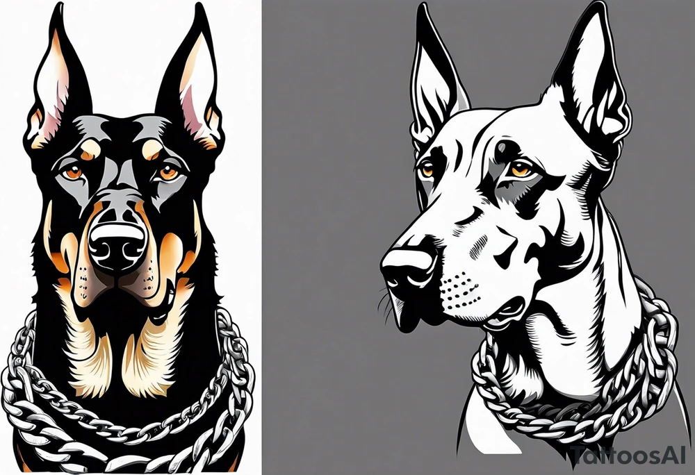the chain is stretched, there are three angry barking Dobermans in it tattoo idea