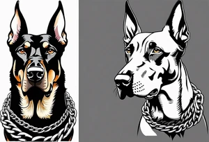 the chain is stretched, there are three angry barking Dobermans in it tattoo idea