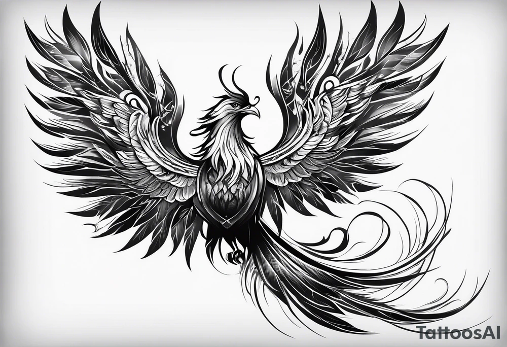 Phoenix with dark design and wisdom reincarnation tattoo idea