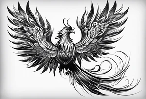 Phoenix with dark design and wisdom reincarnation tattoo idea
