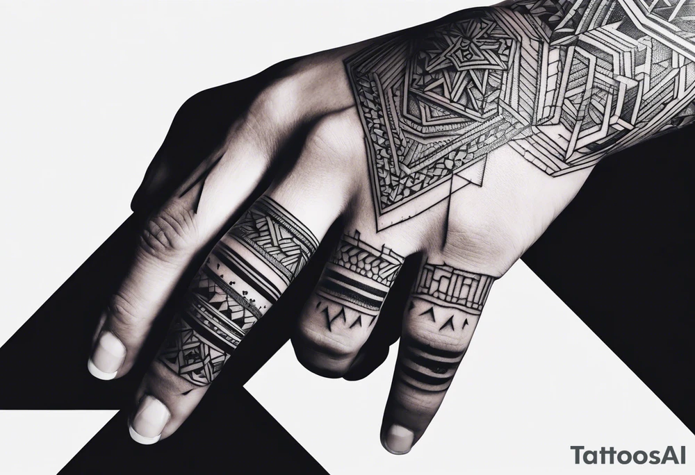 men's tattoo on hand with geometric patterns minimalist tattoo idea
