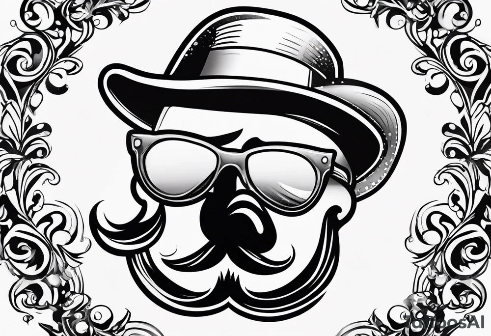 a simple outline of a tooth, white and shiny, with a monocle and mustache tattoo idea