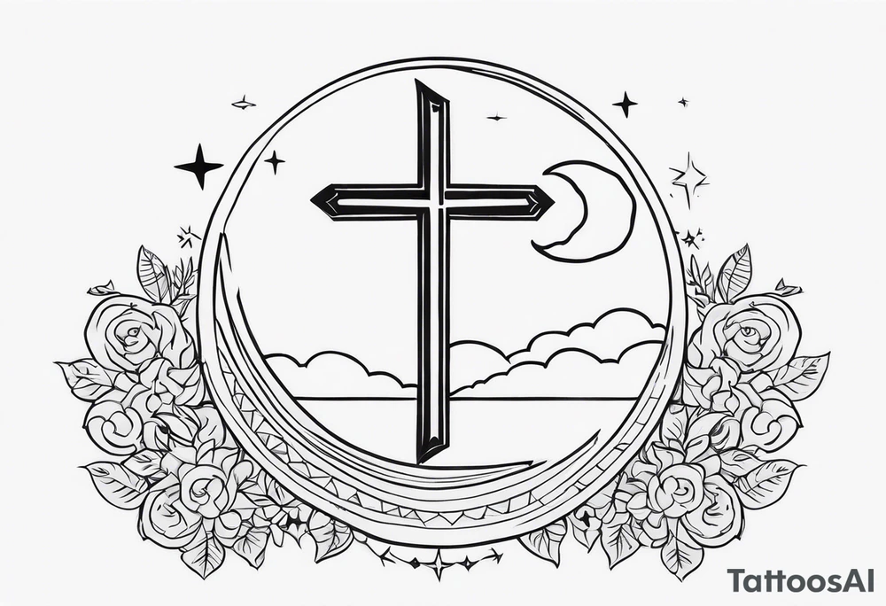 Cross, Half Sun and Crescent Moon Valentino Rosi tattoo idea