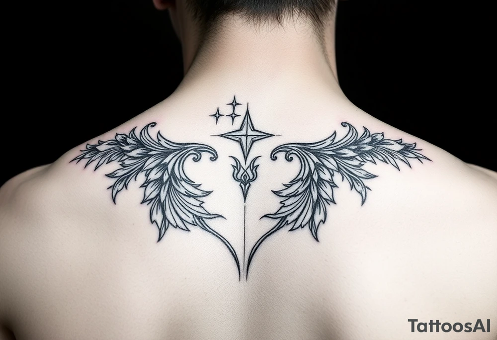 Ornamental thin line shoulder tattoo idea