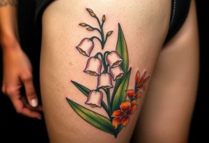 White lily in the valley bells with other different colored lilies surrounding tattoo idea