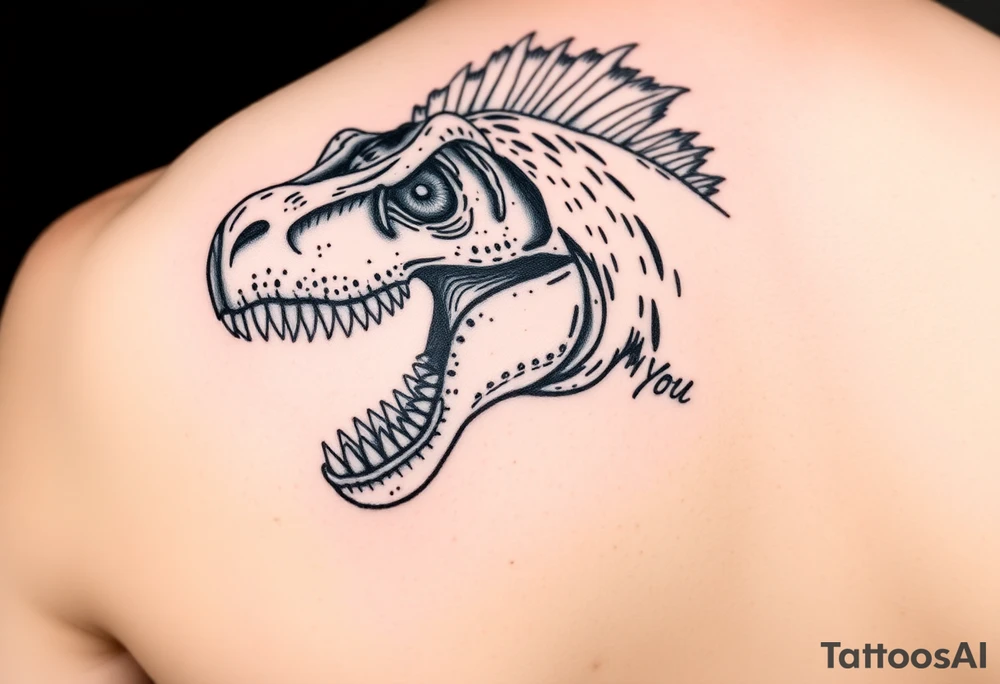 Dilophosaurus staring at you showing teeth tattoo idea