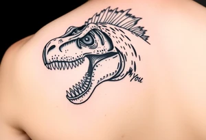 Dilophosaurus staring at you showing teeth tattoo idea