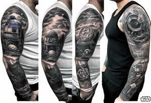An upper sleeve shoulder tattoo that combines a Star Wars and a Golf theme tattoo idea