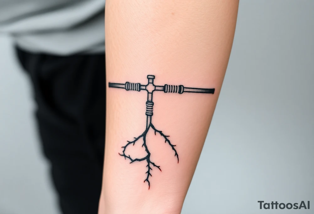 System of pipes that transitions and transforms at the end into thick 
veins of forearm tattoo idea