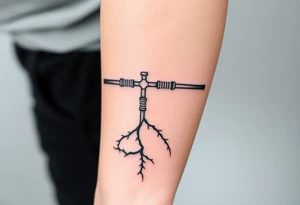 System of pipes that transitions and transforms at the end into thick 
veins of forearm tattoo idea