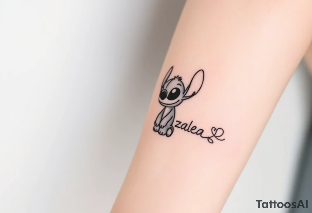 Disney's stitch character with the names Ava and Zaleea tattoo idea
