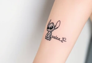 Disney's stitch character with the names Ava and Zaleea tattoo idea