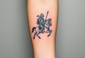 medieval woodcut knight on a hobby horse tattoo idea