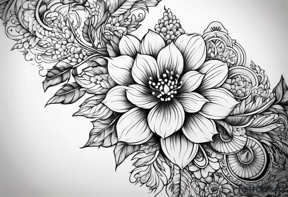 small long ornate floral sternum tattoo tattoo idea
