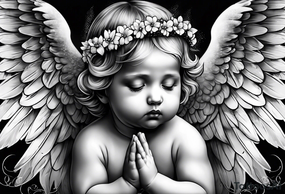 baby angels, praying, wings tattoo idea